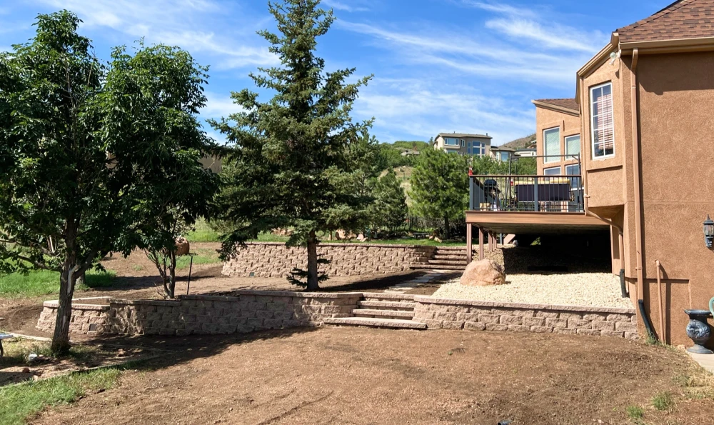 Multi-tier retaining walls with steps.